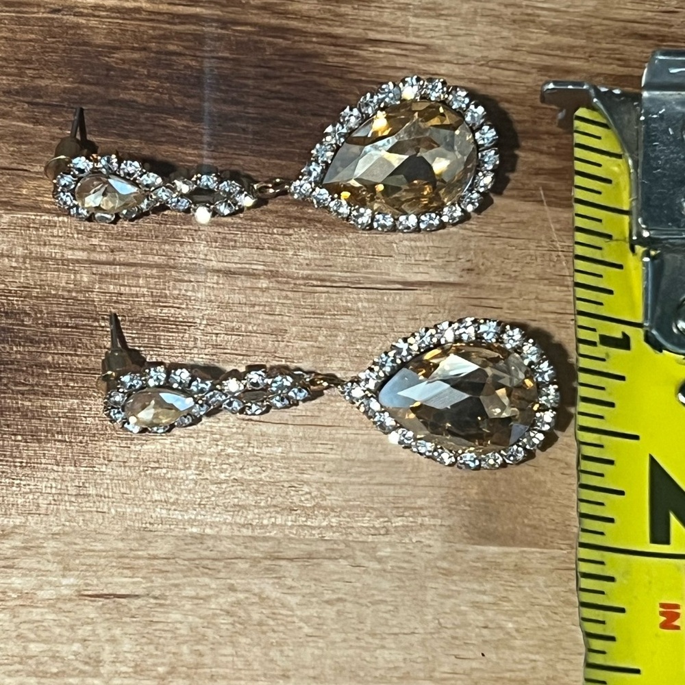 Long Drop Yellow Stone with Rhinestones Costume Jewlery ~ Great condition - Picture 10 of 10